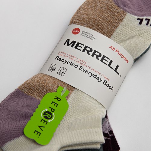 Merrell Unisex Recycled Everyday Low Cut Tab Sock 3 Pair Pack, Purple Assorted, S/M