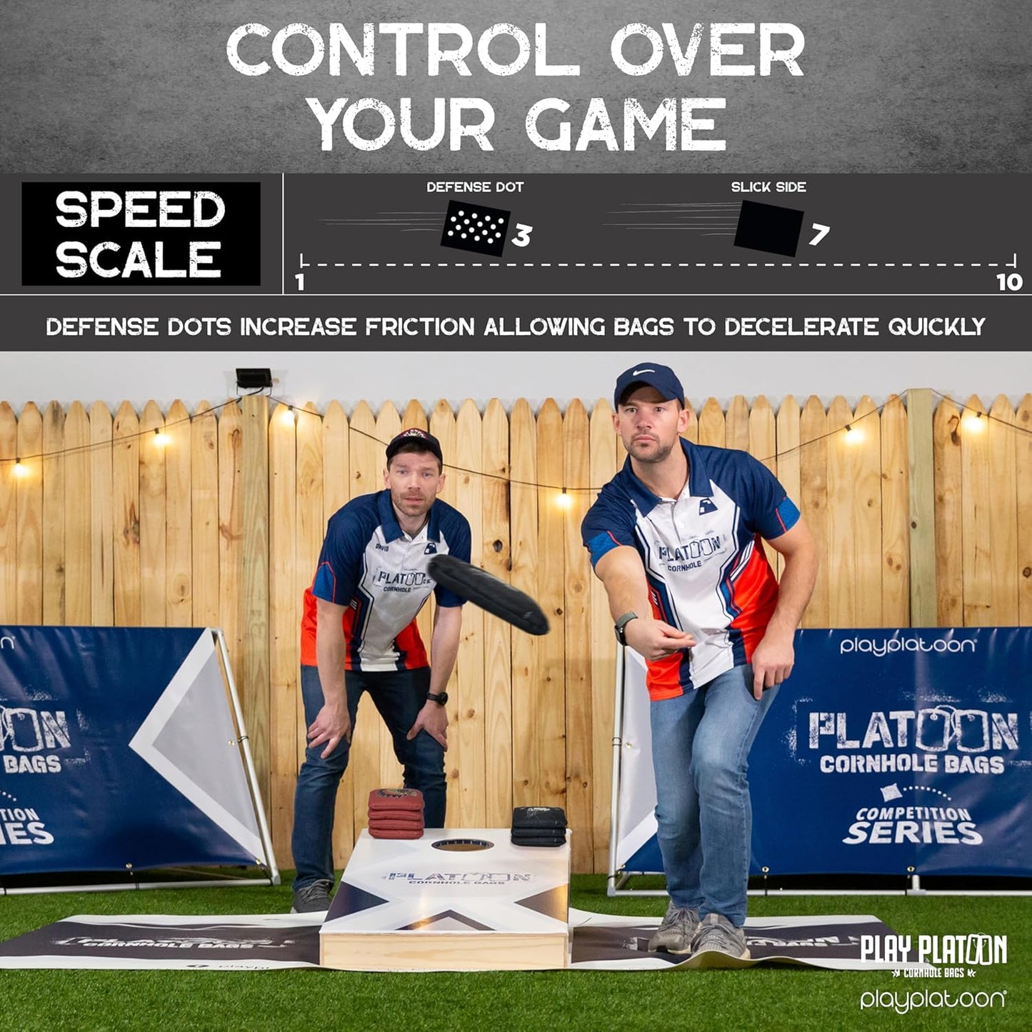 Play Platoon Cornhole Bags Set of 8 | Regulation Professional Weight | Double-Sided Slick & Stick Design