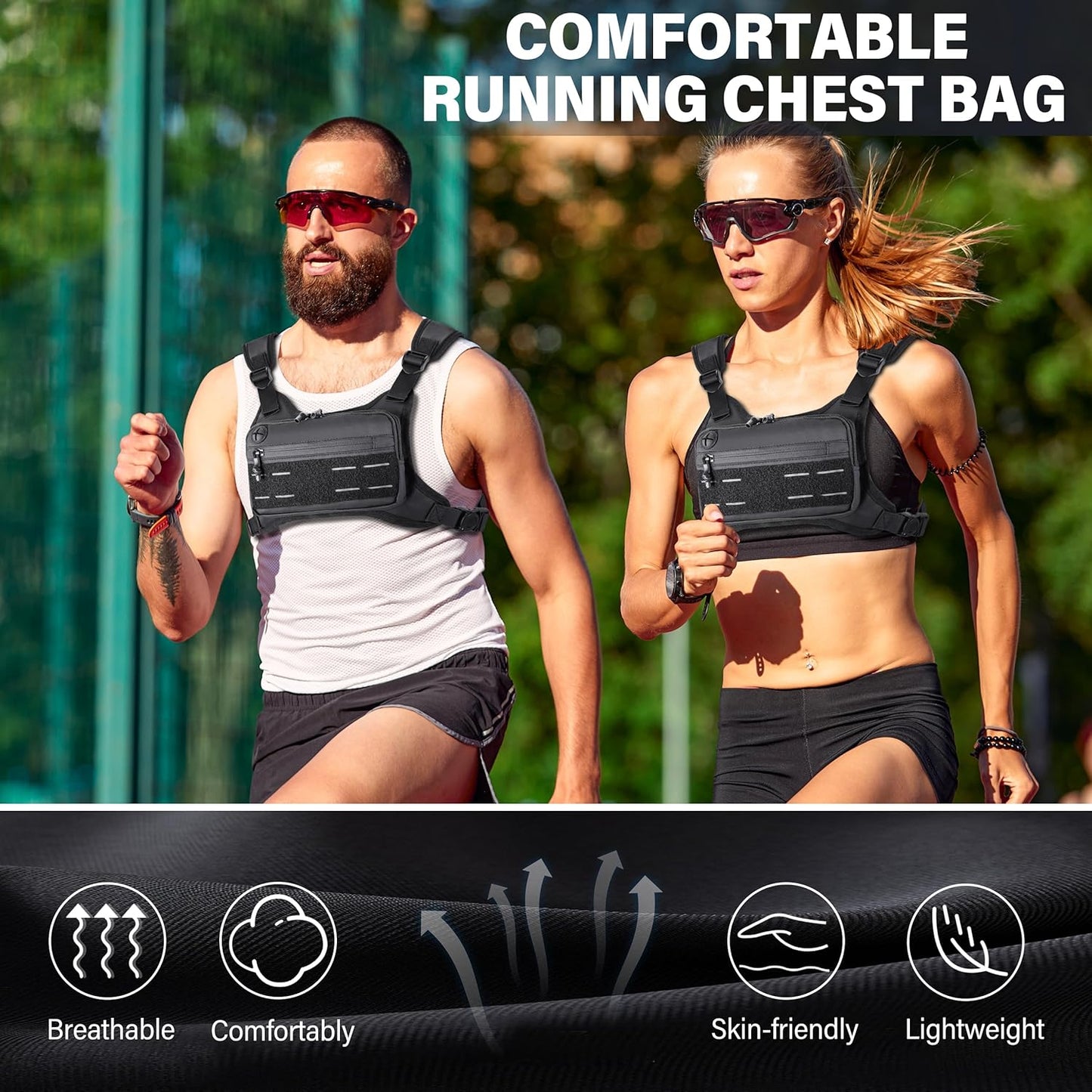 MOZETO Running Vest for Men - Lightweight, Water-Resistant Chest Pack with Reflective Back & Extra Storage