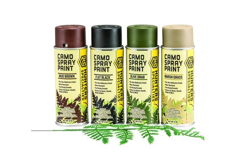 Hunters Specialties Camo Spray Paint Kit with Leaf Stencil - Non-Reflective Finish Water Resistant Fast Drying Paint for Treestands, Decoys, Blinds & Other Hunting Equipment, 4 Colors - 12 Oz Spray Can