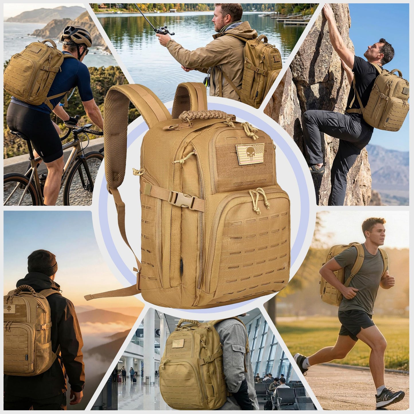 AZULDEZ Military Tactical Backpack, Tactical Backpack for Men, Army 3 Days Assault Pack, Military Molle Backpack Waterproof, EDC Hiking Bug Out Bag with Water Bladder Compartment, Hiking Rucksack