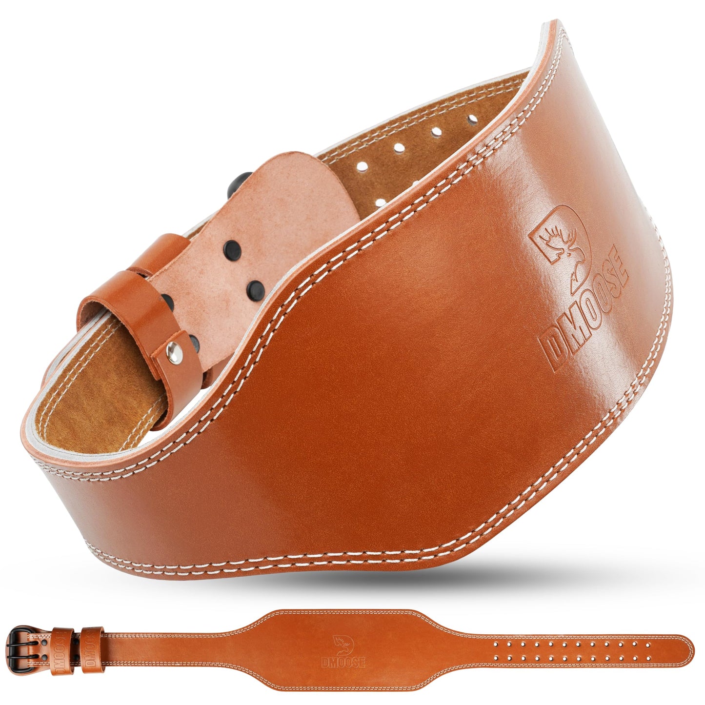 DMoose lifting belts for men - Squat and belt for gym - 7MM Premium Cushioned Lumbar Support - Genuine Leather, Adjustable, Comfortable work out belt 4" Brown M