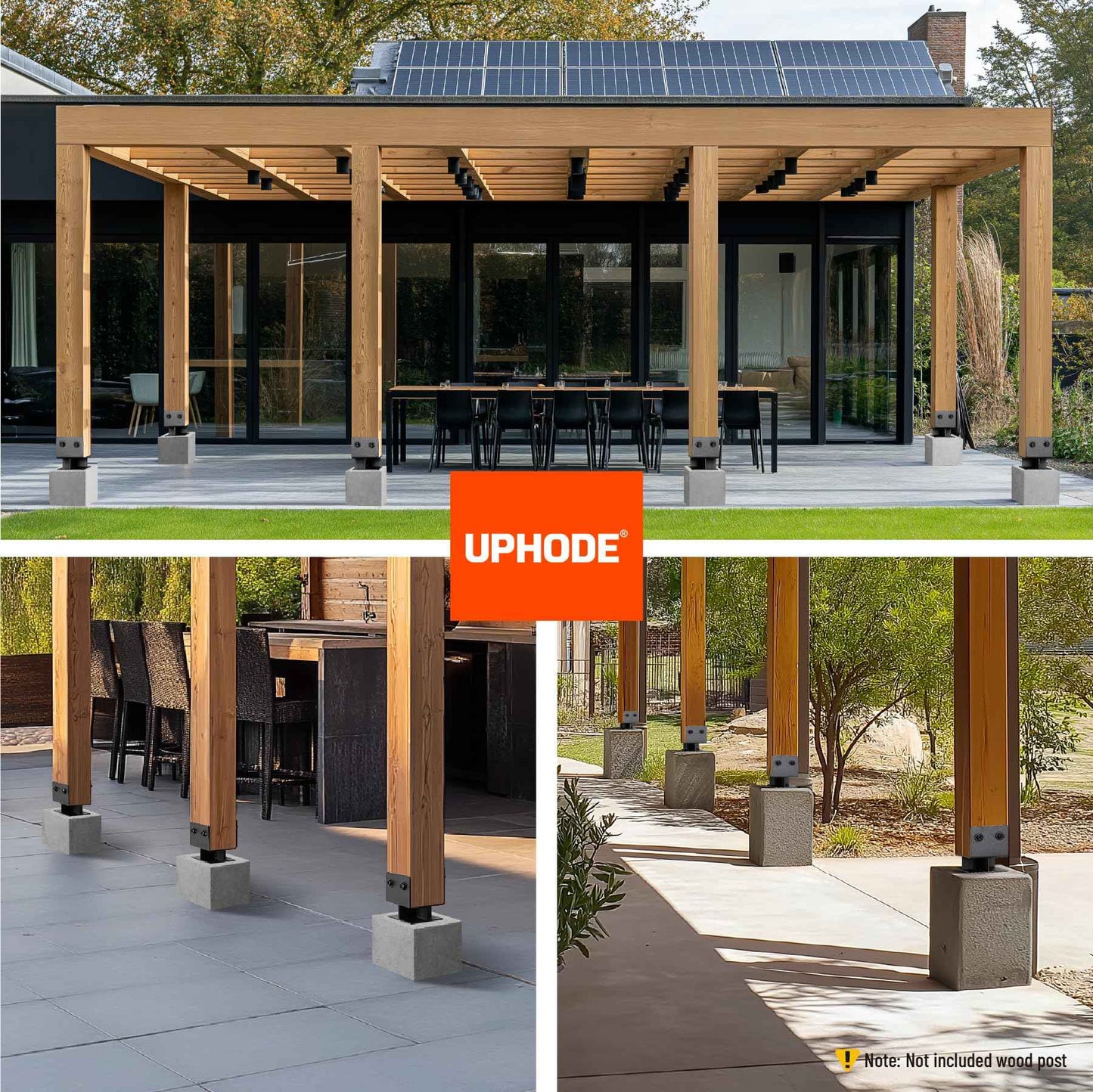 Uphode 1Pack 8"x8"(Actual 7.5"x7.5") Wooden Post Base for Concrete, U-Shape Fence Post Holder Bracket Bracket Black, Wet Set Concrete Post Anchor Stainless Steel