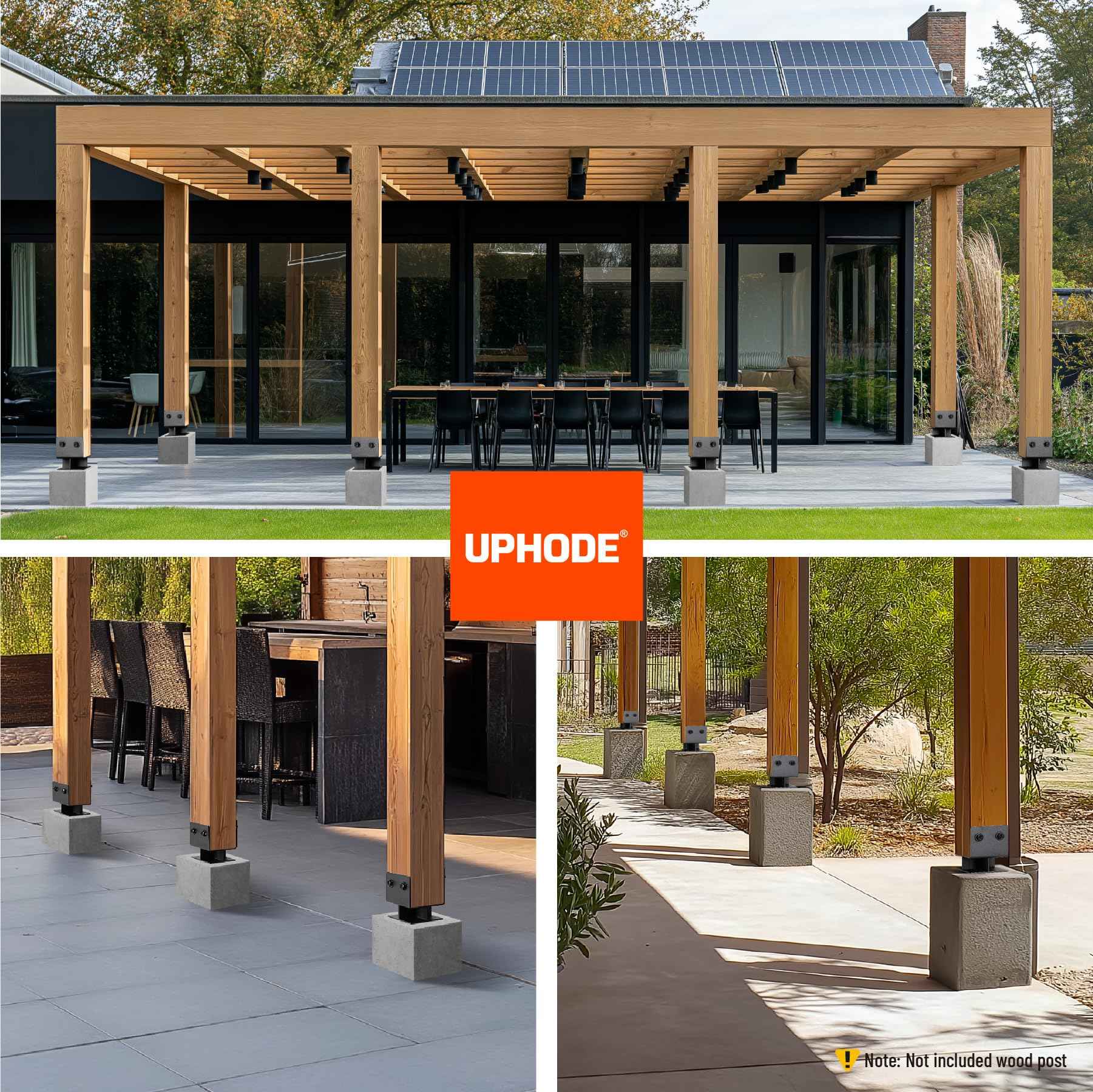 Uphode 1Pack 8"x8"(Actual 7.5"x7.5") Wooden Post Base for Concrete, U-Shape Fence Post Holder Bracket Bracket Black, Wet Set Concrete Post Anchor Stainless Steel