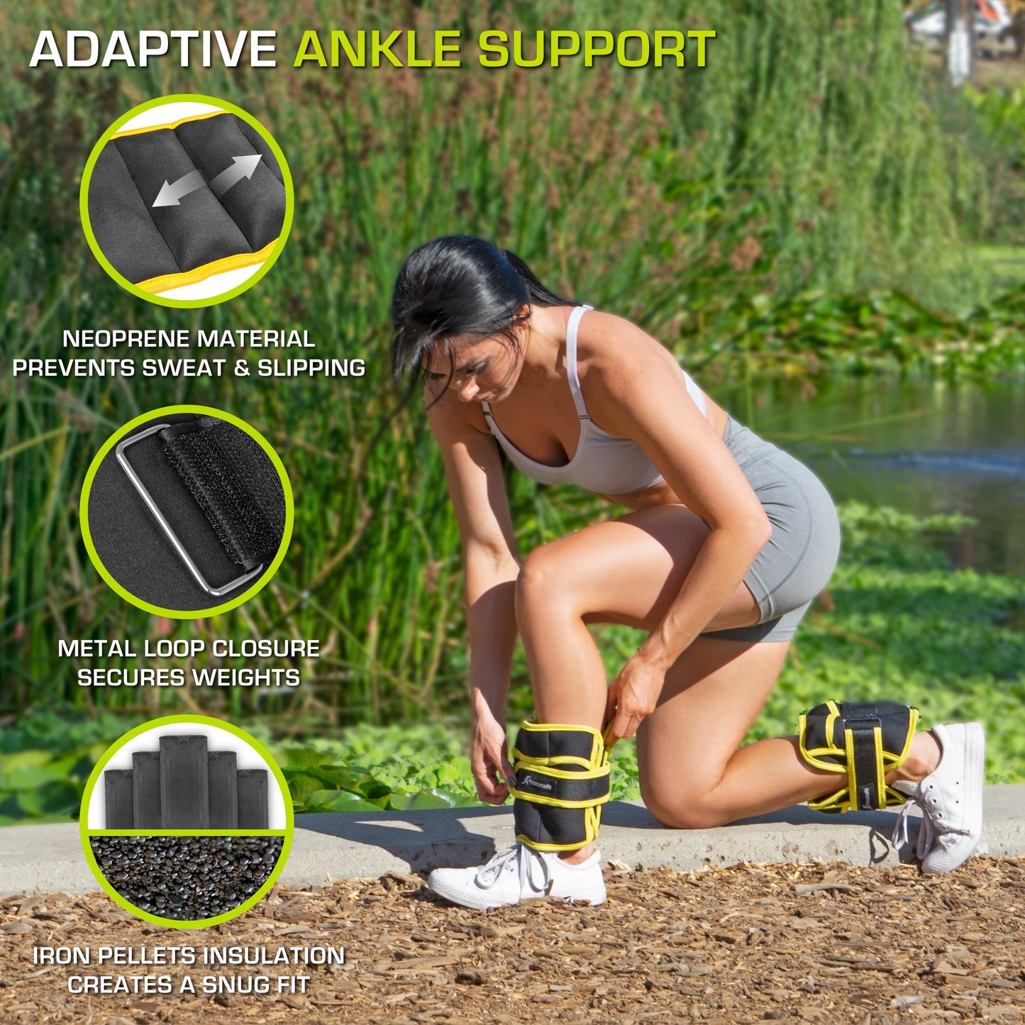 ProsourceFit Adjustable Ankle, Wrist, Arm, and Leg Weights for Men and Women, Set of 2, 7.5lb each, Yellow