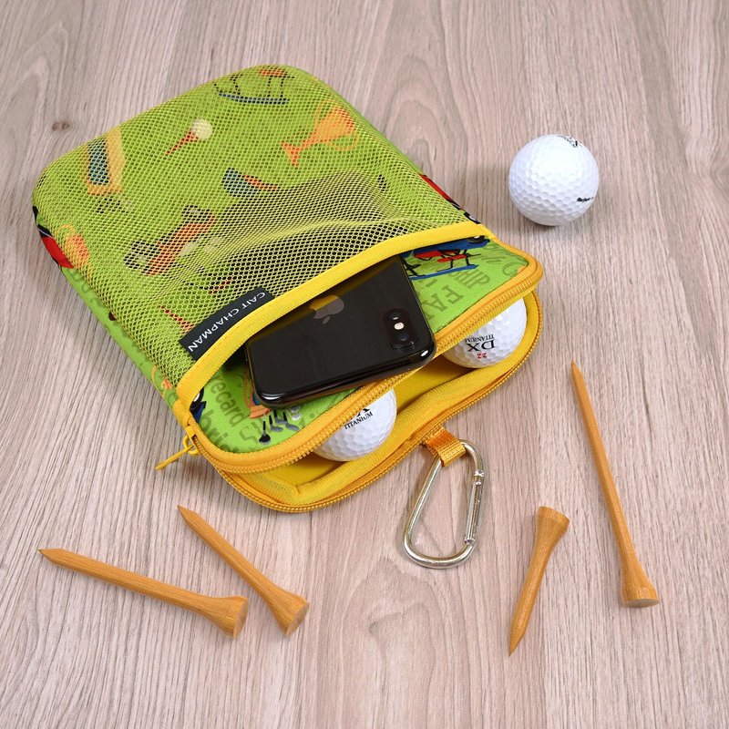 CAIT CHAPMAN HOME COLLECTION Golf Pouch Bag for Valuables, Tees, Zippered Pocket with a Clip Hook (Golf Icons)