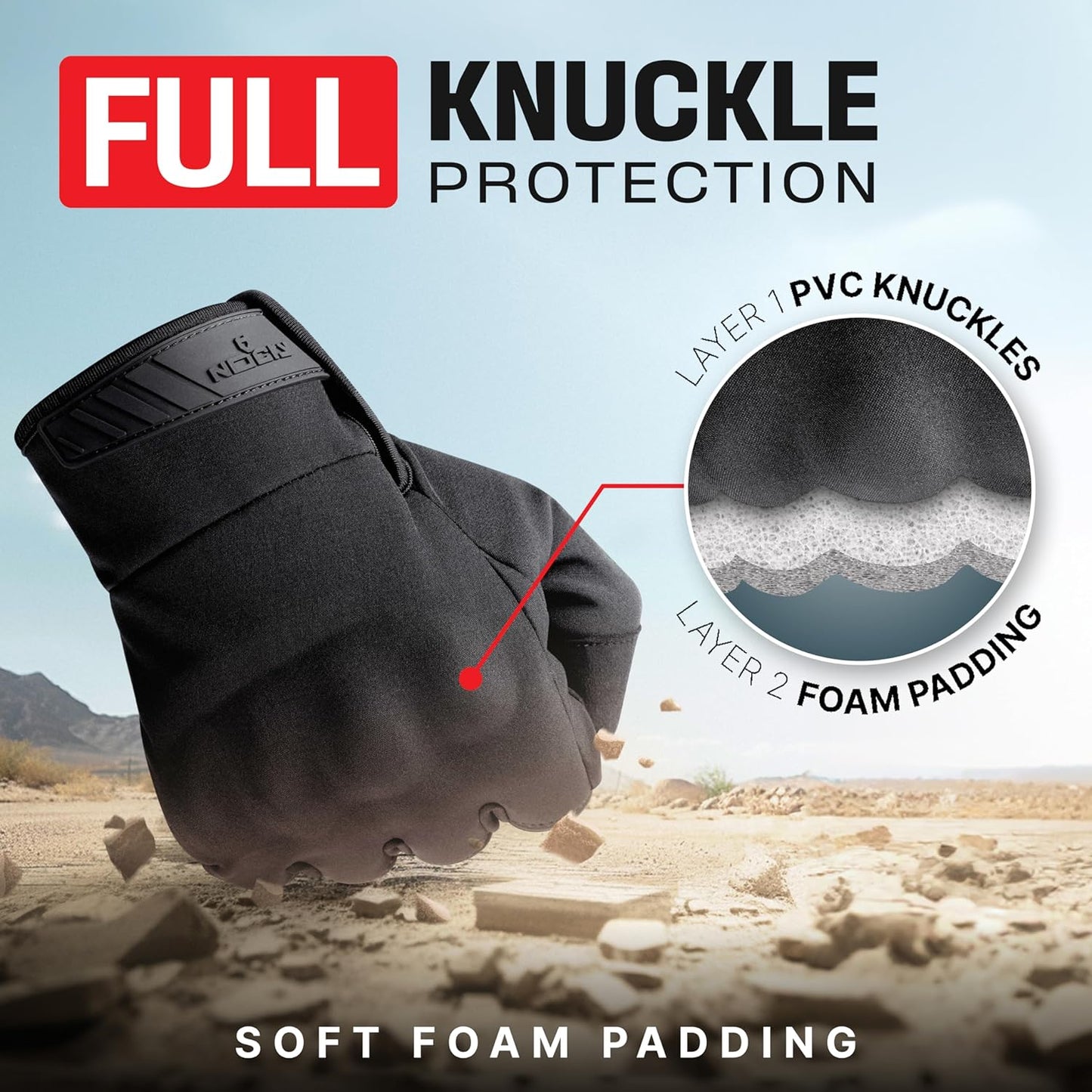 NoCry Tactical Shooting Gloves for Men - Water Resistant with Padded Knuckle Guards | Heavy Duty Black