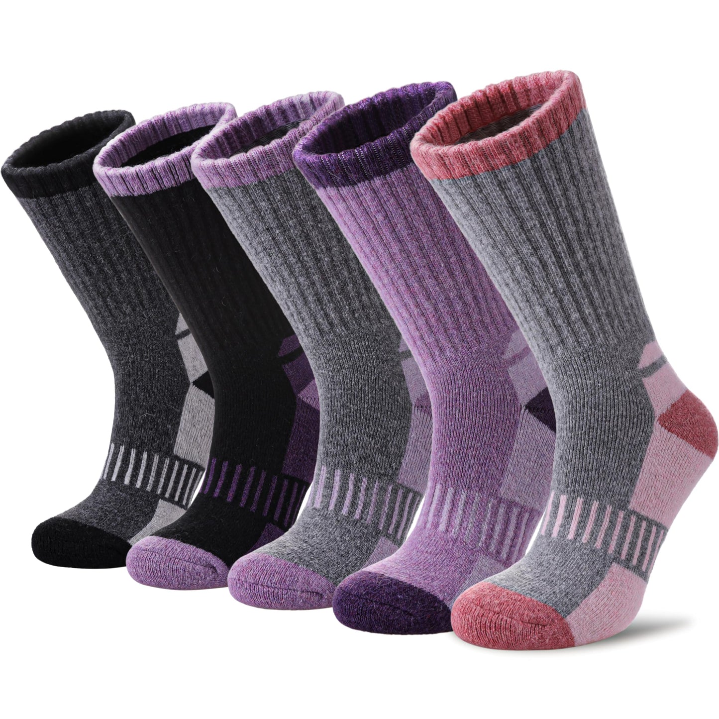 Yebing Merino Wool Hiking Socks for Womens Thermal Warm Winter Boot Crew Cushion Cozy Thick Work Gift Socks 5 Pairs Mixed Color A,Large