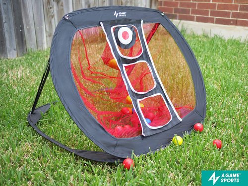 A GAME SPORTS Golf Chipping Net with Mat - Pop Up Golf Practice Nets for Backyard & Indoor/Outdoor Swing Practice