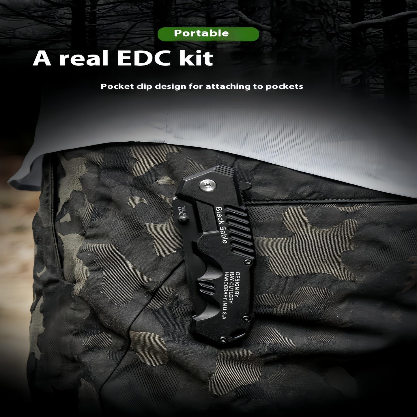 Pocket Folding Knife with Serrated Clip Blade, Pocket Knife for Outdoor Tactical Survival and EDC, Survival Knife Liner-Lock Belt Clip, Hunting, Camping, Outdoor, Unique Gifts for Friends （Black）