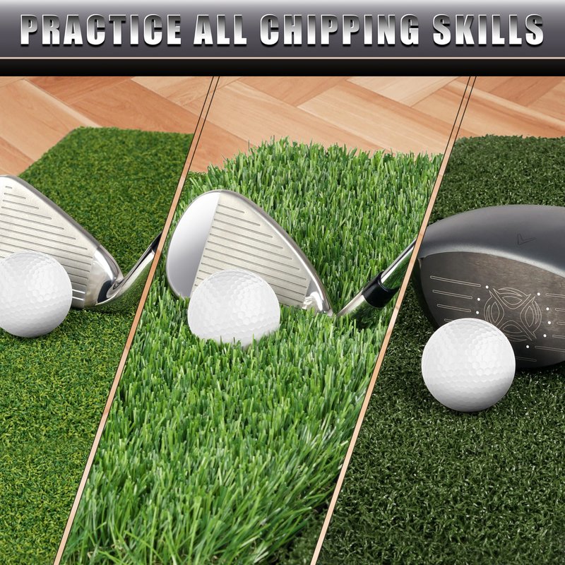 CHAMPKEY Double Sided Golf Chipping Net Come with Tri-Turf Hitting Mat and 12 Foam Golf Balls - 5 Ply-Knotless Netting Golf Targets System Ideal for Short and Long Distance Training (Standard Version)