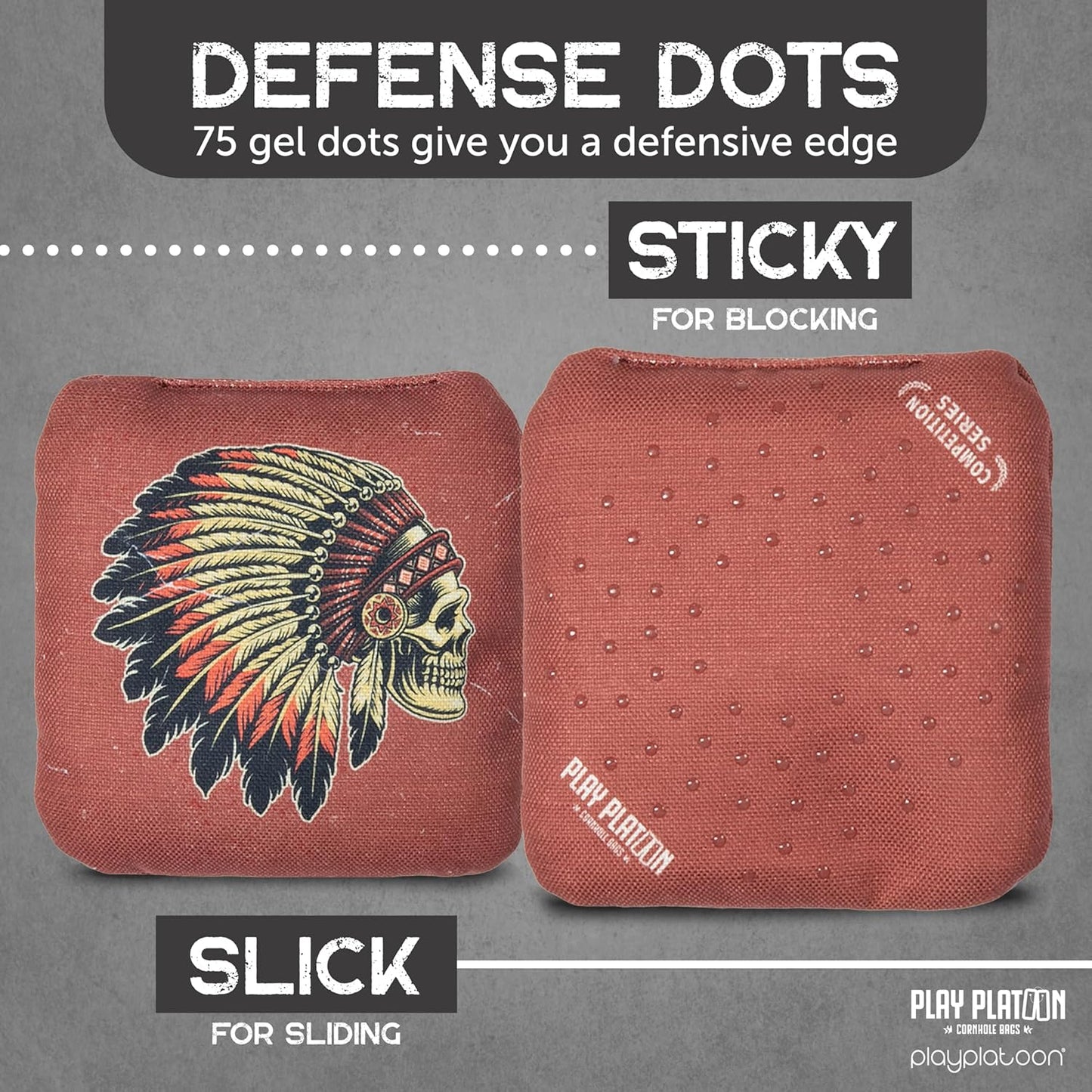 Play Platoon Cornhole Bags Set of 8 | Regulation Professional Weight | Double-Sided Slick & Stick Design