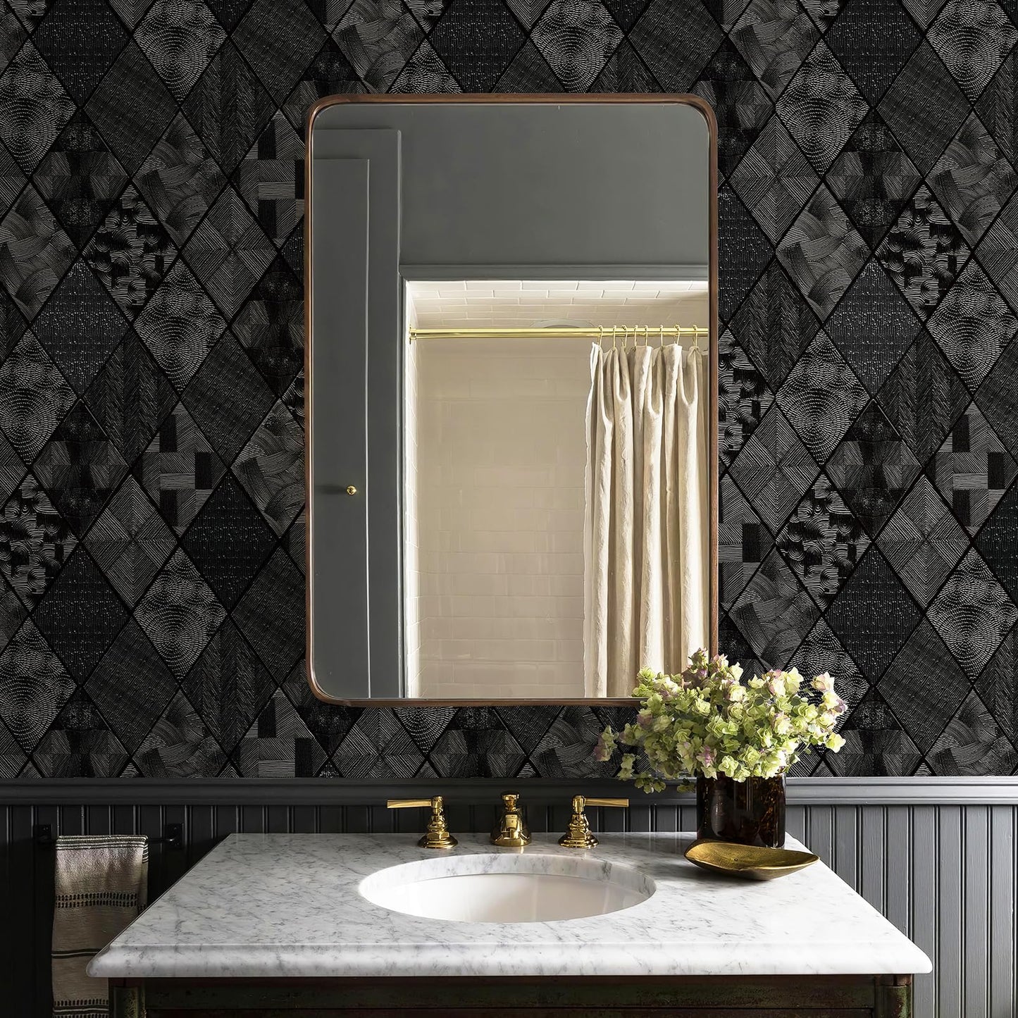Zeeko Black Textured Peel and Stick Wallpaper 3D Embossed Geometric Linear Contact Paper Removable Waterproof Wall Paper 17.3" x 80"