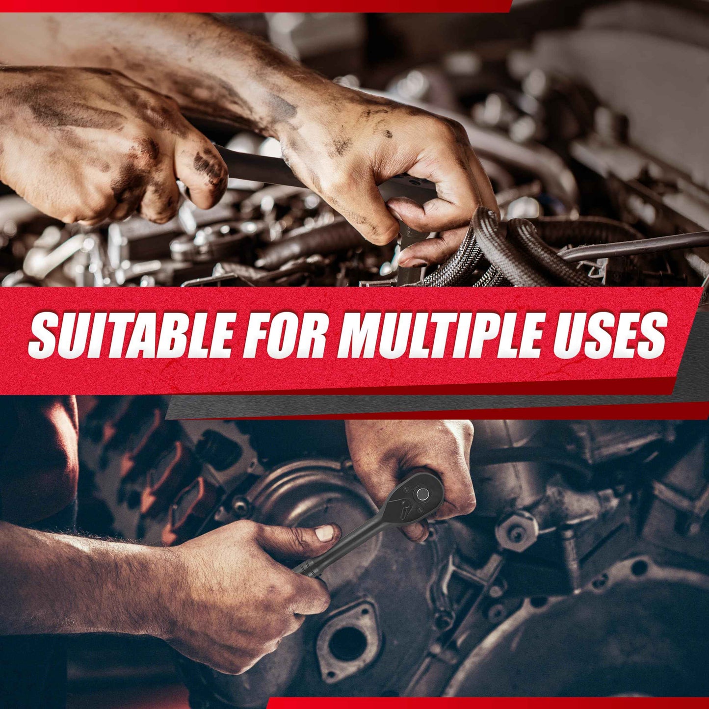 EACELIY 64pcs 3/8" Socket Set,Drive Impact Socket Set, SAE/Metric, Deep & Shallow, Cr-V Steel, 6 Point with Adapters, 72T Ratchet Handle, Extension Bars，Bit Adapter，6-24mm，5/16-1 inch