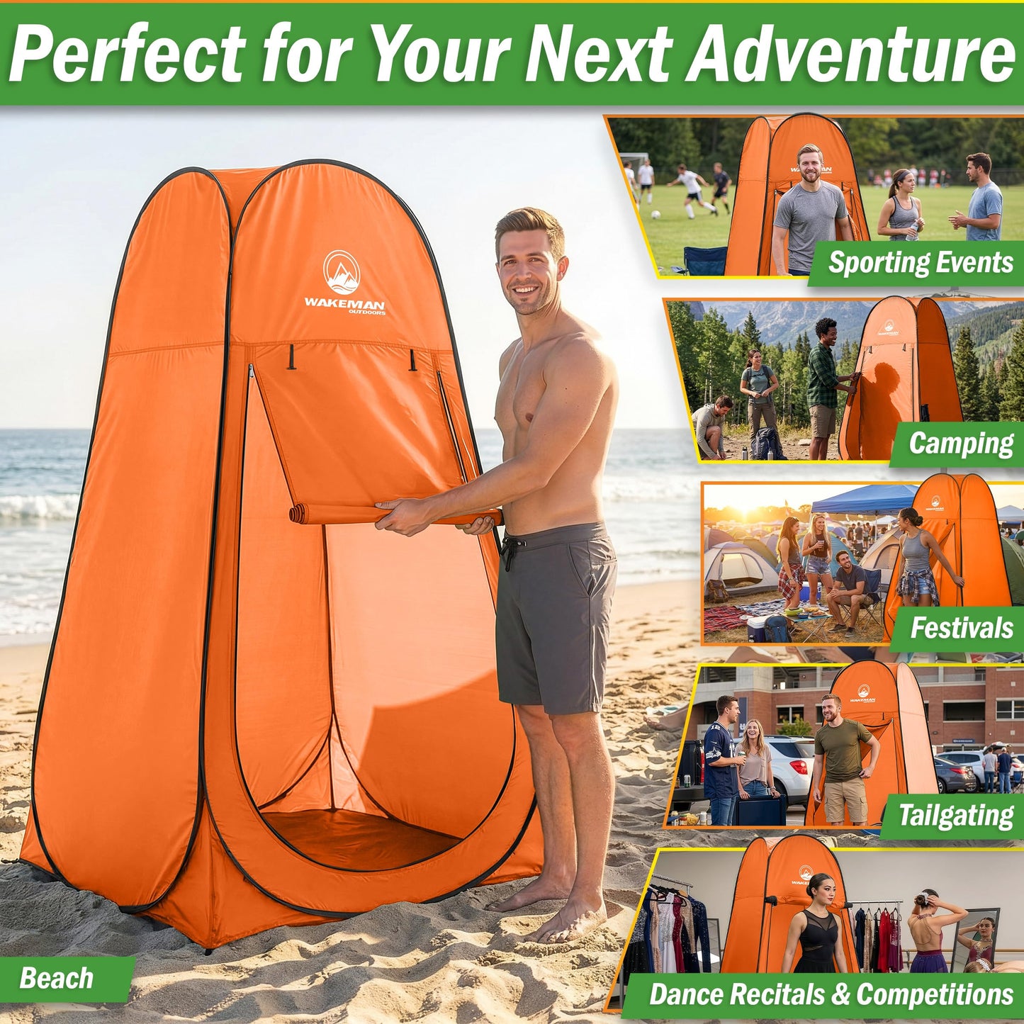 Pop Up Pod - Privacy Shower Tent, Dressing Room, or Portable Toilet Stall with Carry Bag for Camping, Beach, or Tailgate by Wakeman Outdoors (Orange)