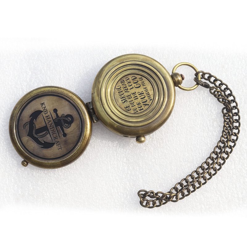 Be Strong and Courageous Joshua 1:9 Engraved Brass Compass with Leather Case | Working Compass, Marine Gift, Keepsake Gift, Birthday Gift, Corporate