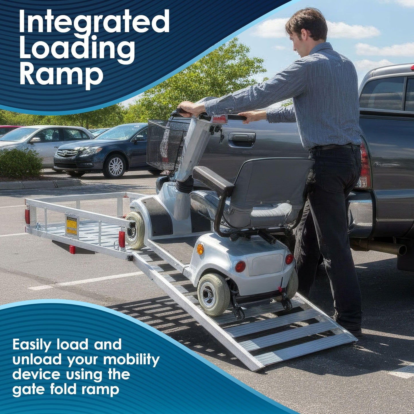 Wheelchair Scooter Carrier w/Ramp, Car Truck SUV, 500 lb Cap, Silver Spring