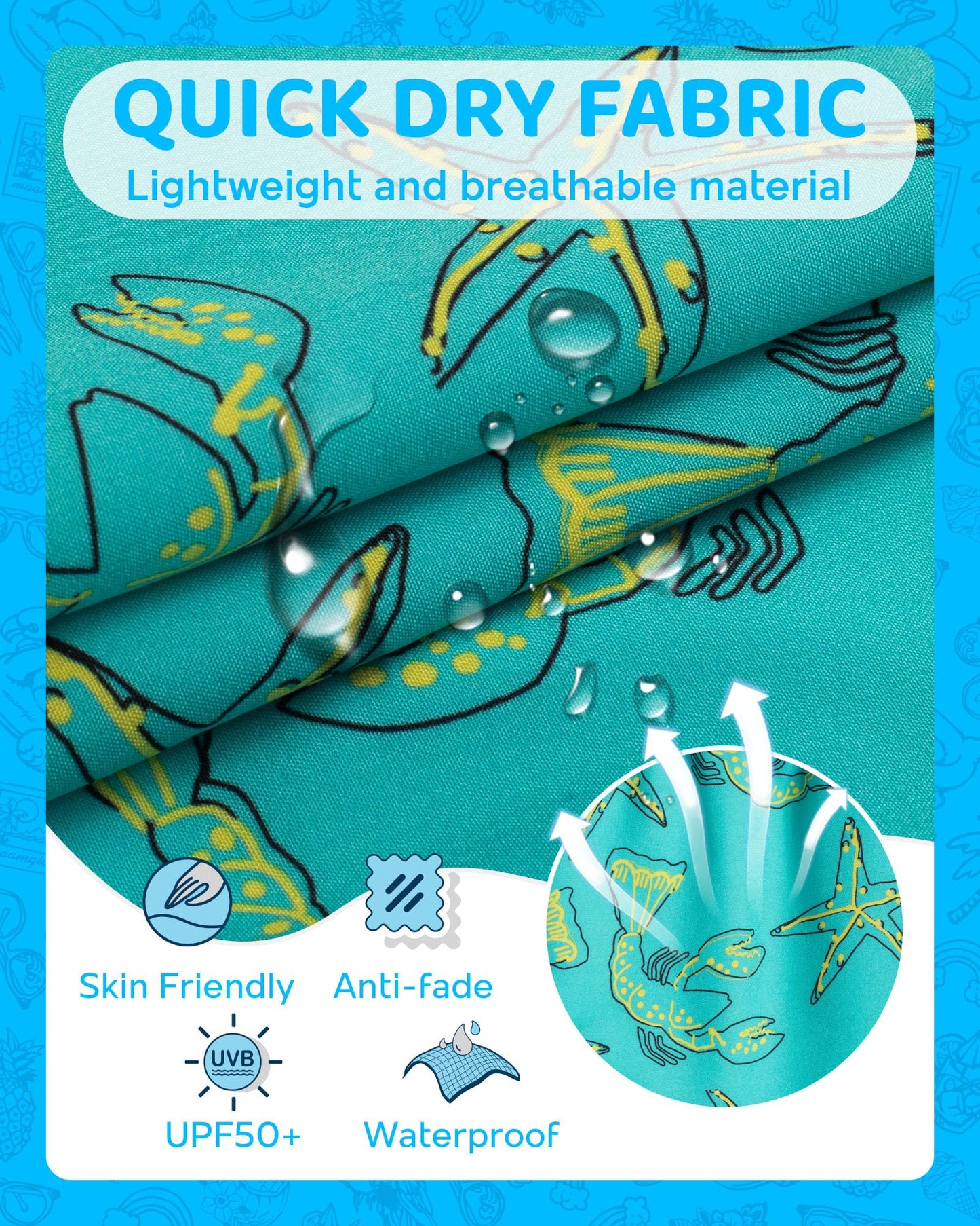 maamgic Boys Swim Trunks with Compression Liner Toddler Boy Swimsuit Quick Dry 4-Way Stretch Swimming Trunks Sea World Light Green 4T