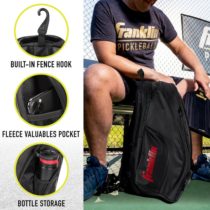 Franklin Sports Pickleball Bags - Deluxe Competition Pro Backpack for Gear + Equipment - Pickleball Bag for Men + Women - Holds Paddles, Balls + Accessories - Elite Nylon Fabric