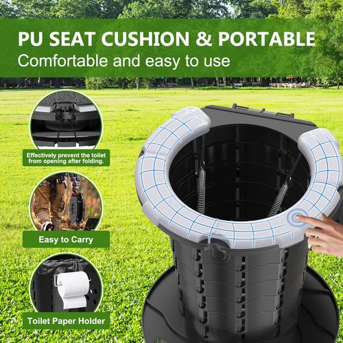 BLIKA Upgraded Retractable Portable Toilet with Soft Cushioned Seat, 350LBS Foldable Camp Toilet for Adults & Kids, Compact Travel Toilet for Camping, Hiking, RV Travel, Road Trips