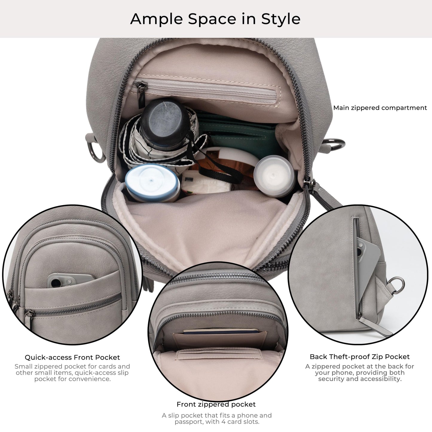 Alldaily Large Sling Bag for Women Crossbody Purse Leather Fashionable Trendy Chest Bag for Travel, Fanny Pack (Grey)