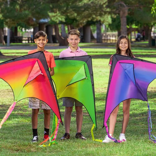 JOYIN Large Delta Kite - Easy to Fly Gradient Rainbow Design | 3-Pack for Kids & Adults