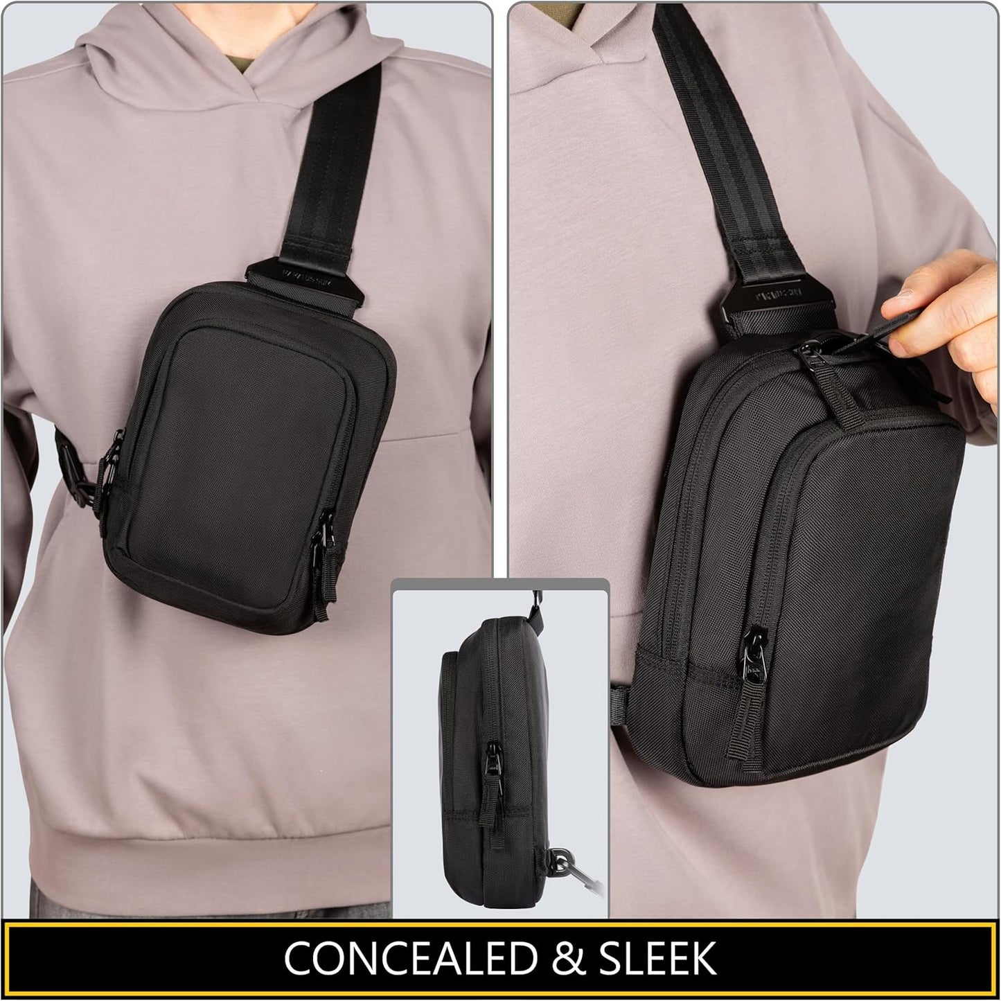 Skiennix Premium Discreet Tactical CCW Sling Bag - Concealed Carry Crossbody Pack (Black, Small)