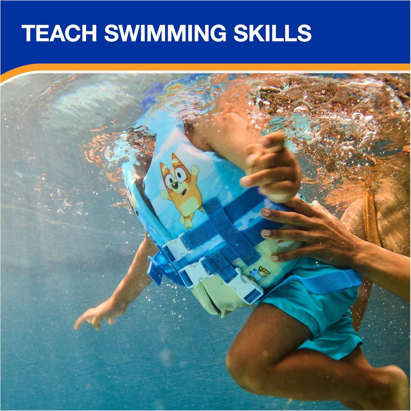 SwimWays Bluey Life Jacket - US Coast Guard Approved Kids Swim Vest for 33-55 lbs | Fun Bluey Design