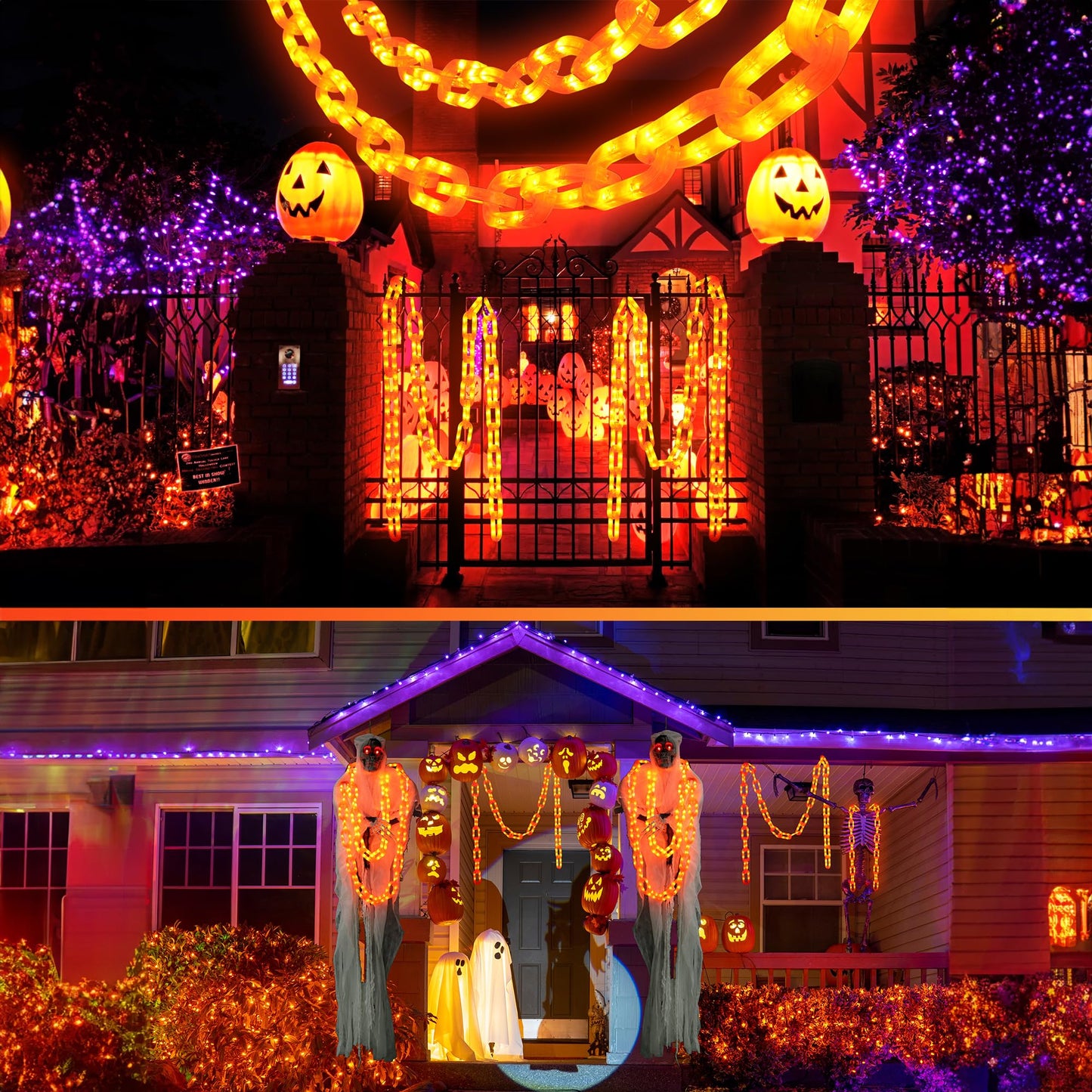 Joomer Chain Lights Halloween Decorative Battery Operated - 10 FT 160 LED Waterproof String Lights with Timer Function 8 Lighting Modes for Outdoor Indoor Halloween Decor (Orange)