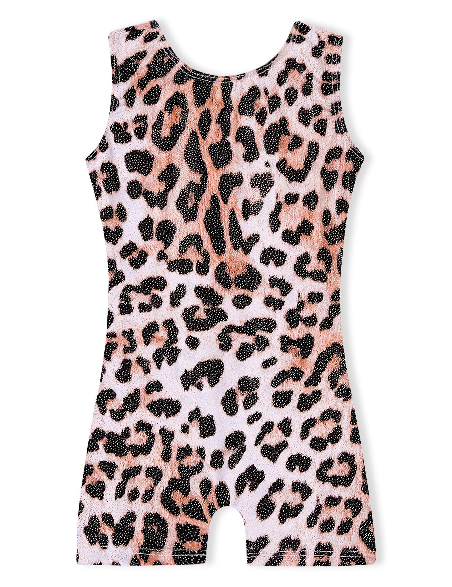 Domusgo Gymnastics Leotards for Girls 7-8 Years Old Shiny Brown Leopard One Piece Unitards with Short