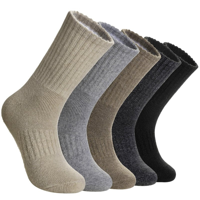 DoSmart Womens Merino Wool Hiking Socks Thermal Warm Walking Boot Winter Crew Cushion Work Socks 5 Pairs(Black/Light Grey/Beige/Khaki/Grey)