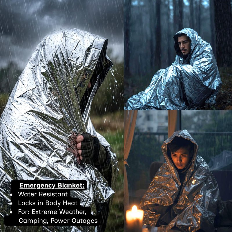 Qu River Prep Emergency Kit - Winter Storm & Ice Storm Survival Kit, Power Outage Preparedness with 15 Essential Items, COB Light, Rain Poncho, Blanket, Emergency Water & First Aid