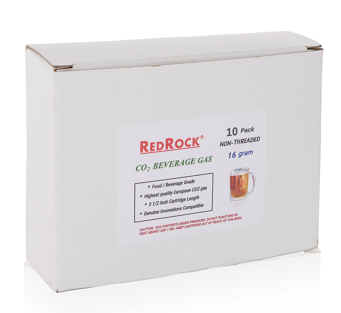 RedRock Unthreaded 16 Gram CO2 Cartridges, Food Grade Beverage Beer Keg Cartridge Chargers (10 Pack)
