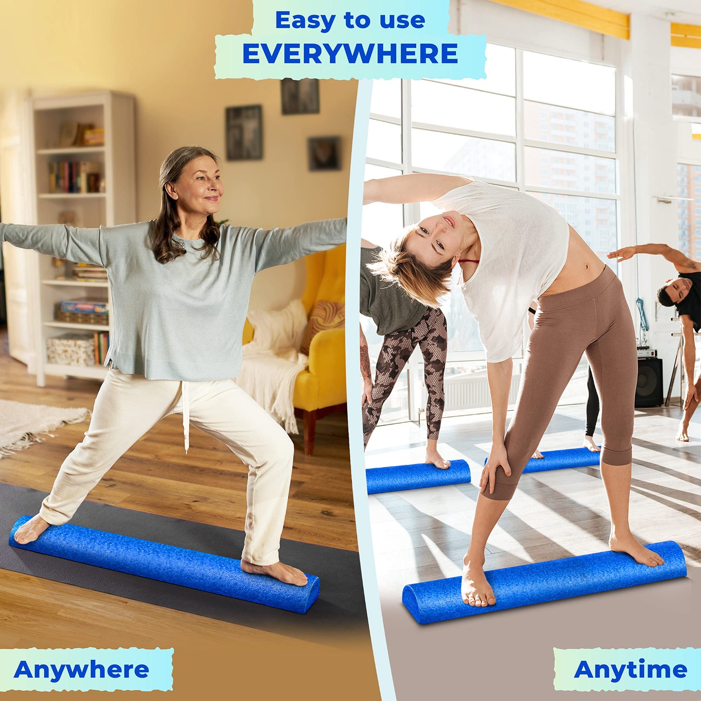 Yes4All Half Foam Roller, EPP High-Density Material, High Firmness Level, Back Roller for Athlete & Professional, Suitable for Back, Stretching, & Pilates, 12/18/24/36 inch, Blue, 12 inch