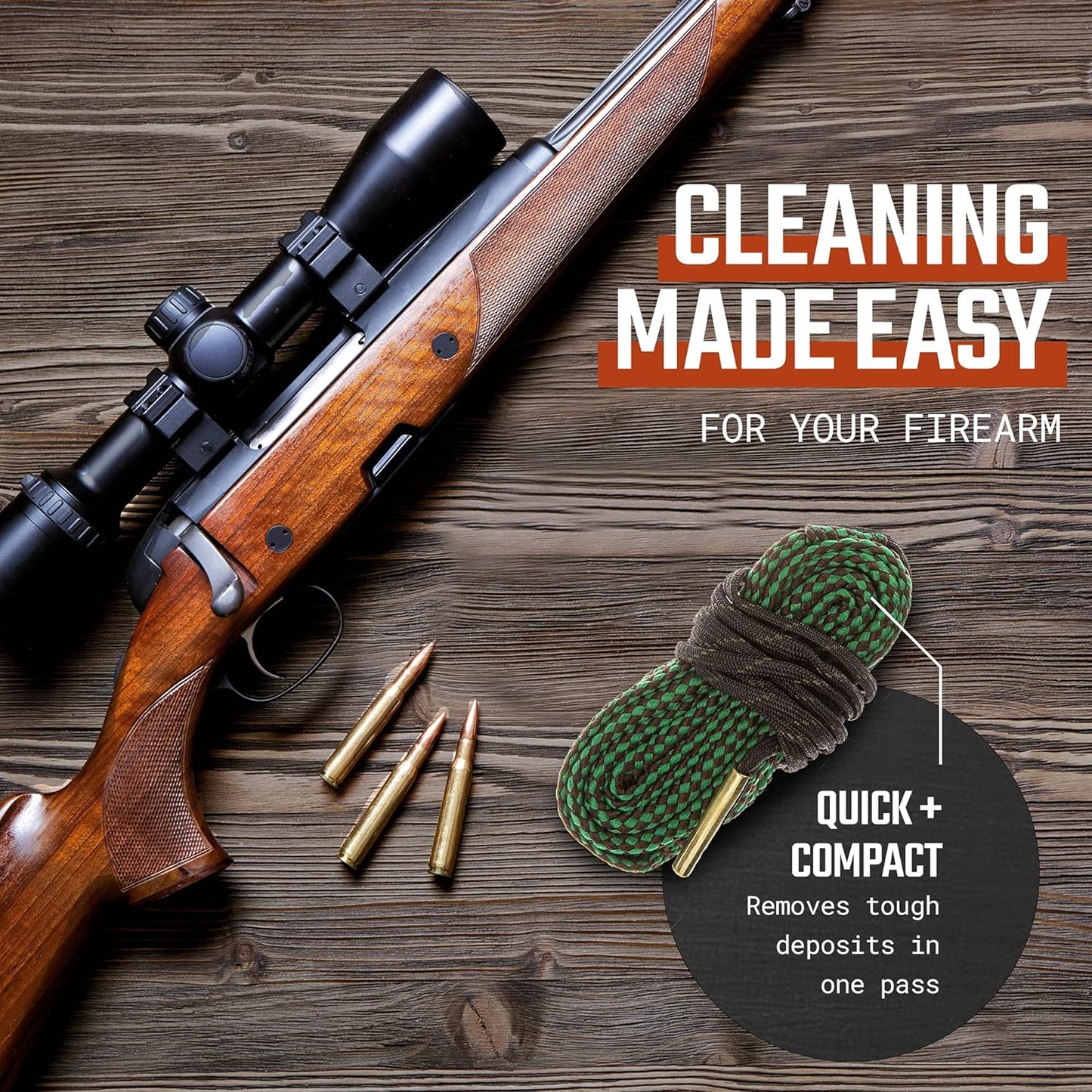 Ultimate Rifle Build Gun Snake - Compact Cleaner Rope for .223, 5.56mm, .22, 9mm, .380, 12 GA, .30, .308, .44 Cal