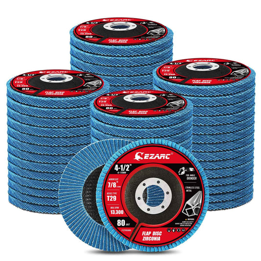 EZARC Flap Discs 80 Grit, 4 1/2 x 7/8-Inch Flap Sanding Disc, Type 29 Zirconia Grinding Wheel for Stainless Steel, Sheet Metal (50 Pack)