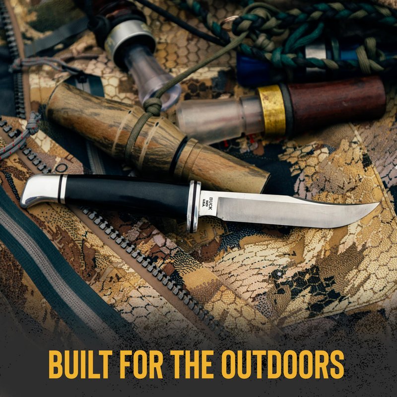 Buck Knives 102 Woodsman Hunting Knife, 4" Fixed Blade, Full Tang Design, Phenolic Handle, 420HC Stainless Steel Clip Point Blade, Sheath Included, Knife Made in the USA, Black, 2.6 oz