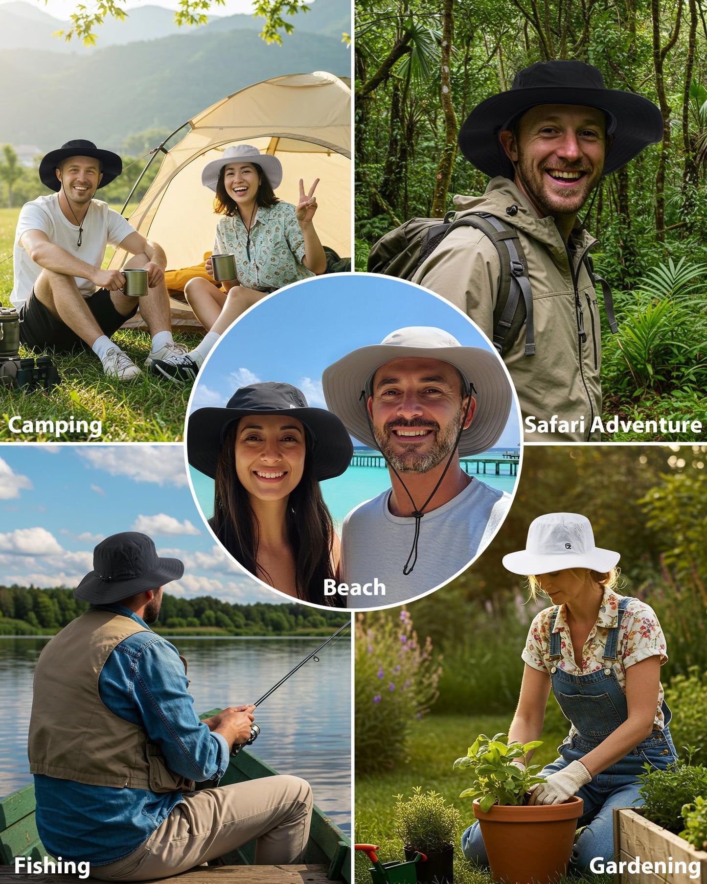 GADIEMKENSD UV Protection Bucket Hat for Men & Women, Wide Brim Sun Hats for Fishing Hiking, Breathable Quick-Dry Cooling Safari, Water-Repellent Bonnie Sunhat for Beach Golf Garden Travel White