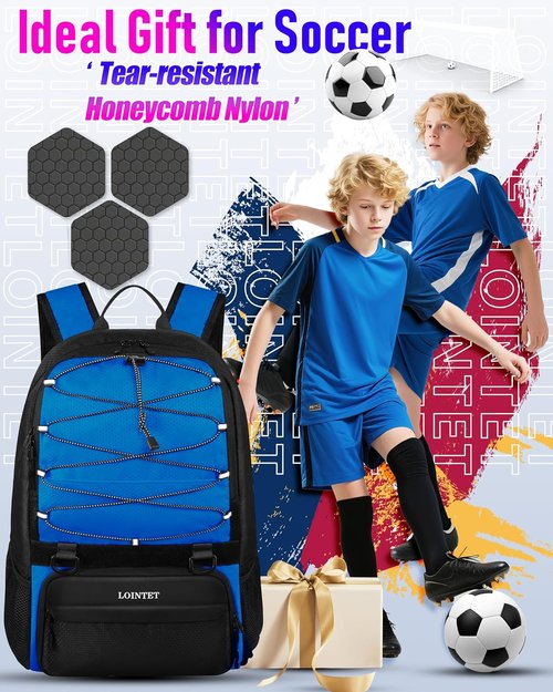 Lointet Youth Soccer Bag - Versatile Sports Backpack with Ball Compartment | Fits Basketball, Football, Volleyball - Black