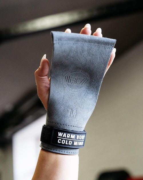 WARM BODY COLD MIND Leather Hand Grips - NO Holes for Weightlifting, Powerlifting, Gymnastics, Cross Training, Pull-Ups, Weight Lifting, Wrist and Palm Protection (Graphite, XL)