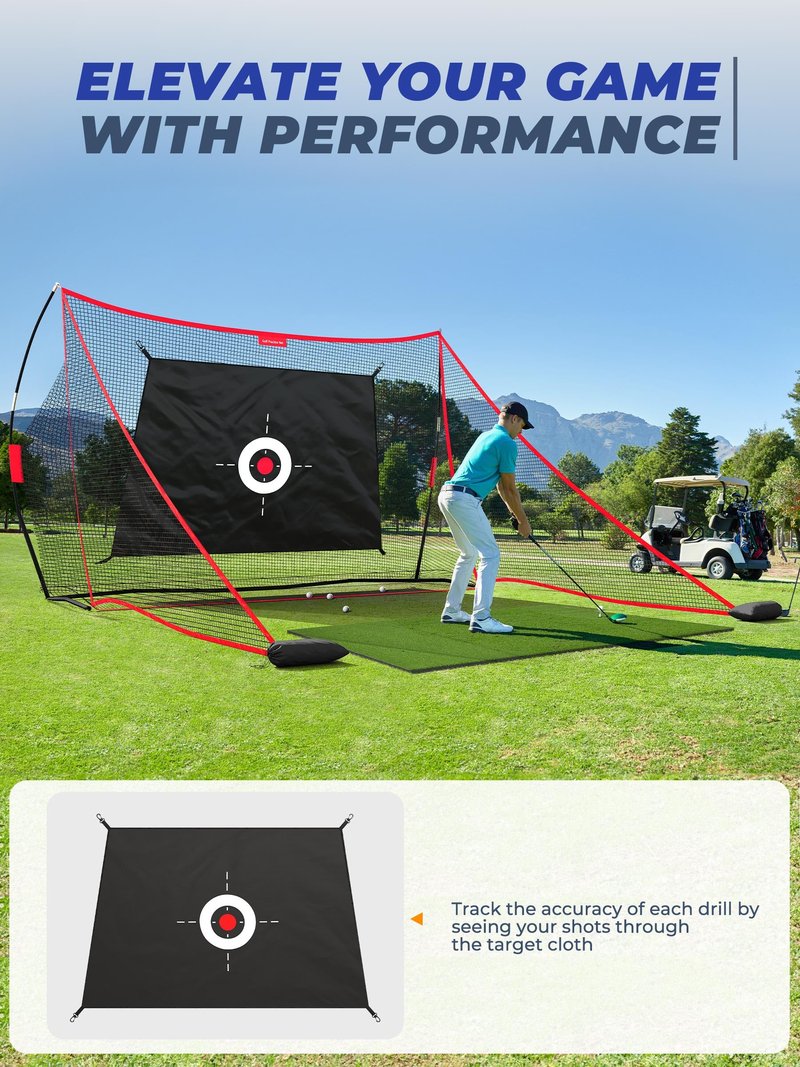 Sturdum 10x7ft Golf Hitting Net with Built in Side Barriers, Heavy Duty Practice Net for Driving Swing Chipping Home Simulator Training, Portable Training Aid with Carry Bag