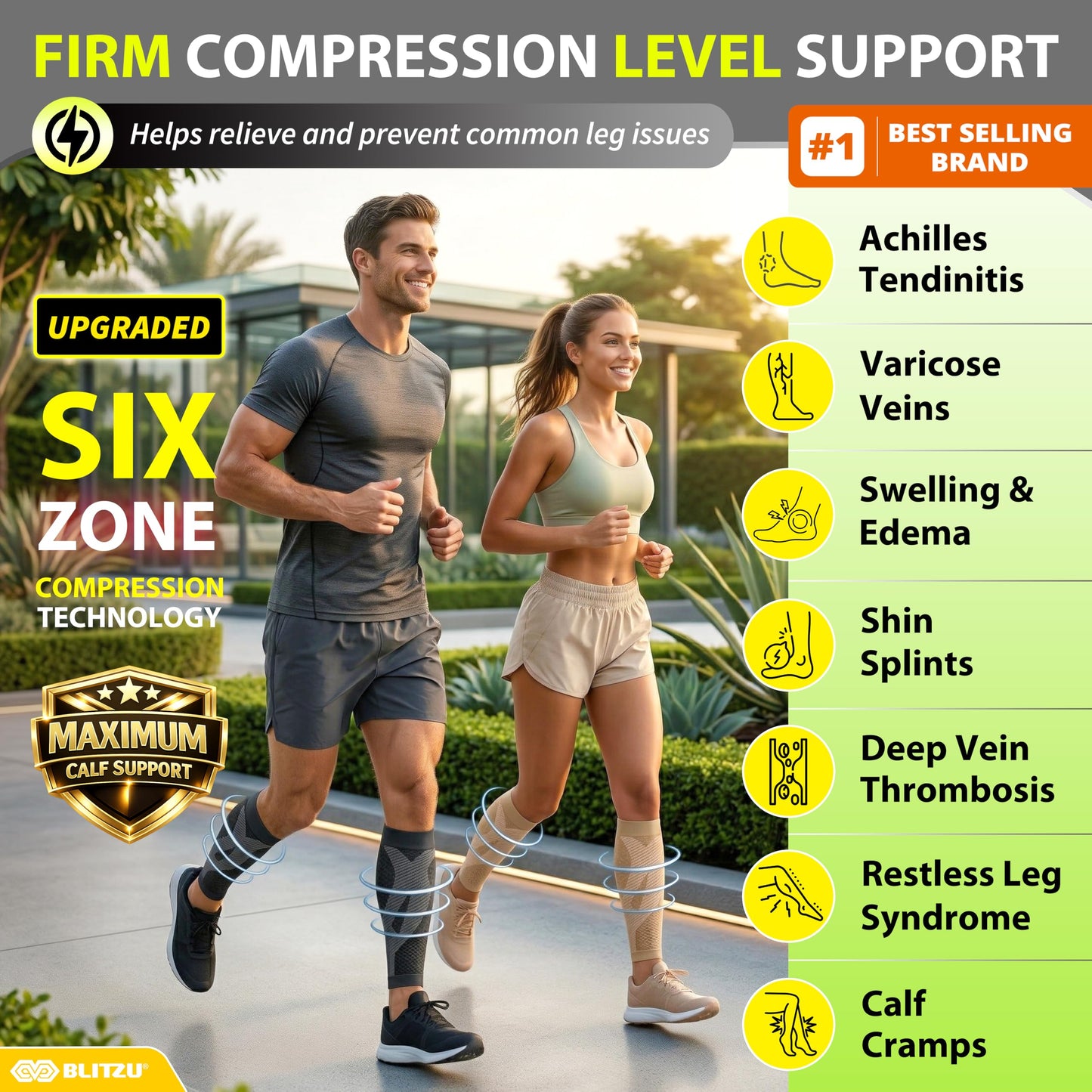 BLITZU Calf Compression Sleeve for Women and Men, Shin Splint Sleeves for Varicose Veins, Nursing, Pregnancy, Running, Footless Compression Socks Support for Calf Muscle Pain Relief Nude XXL