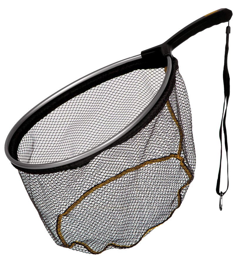 Frabill Floating Trout Net, 13" x 18", Black Finish, Fish Landing Net, Tangle-Free Micromesh Netting is Gentle on Fish, Comfortable Handle with Built-in Lanyard and Carabiner