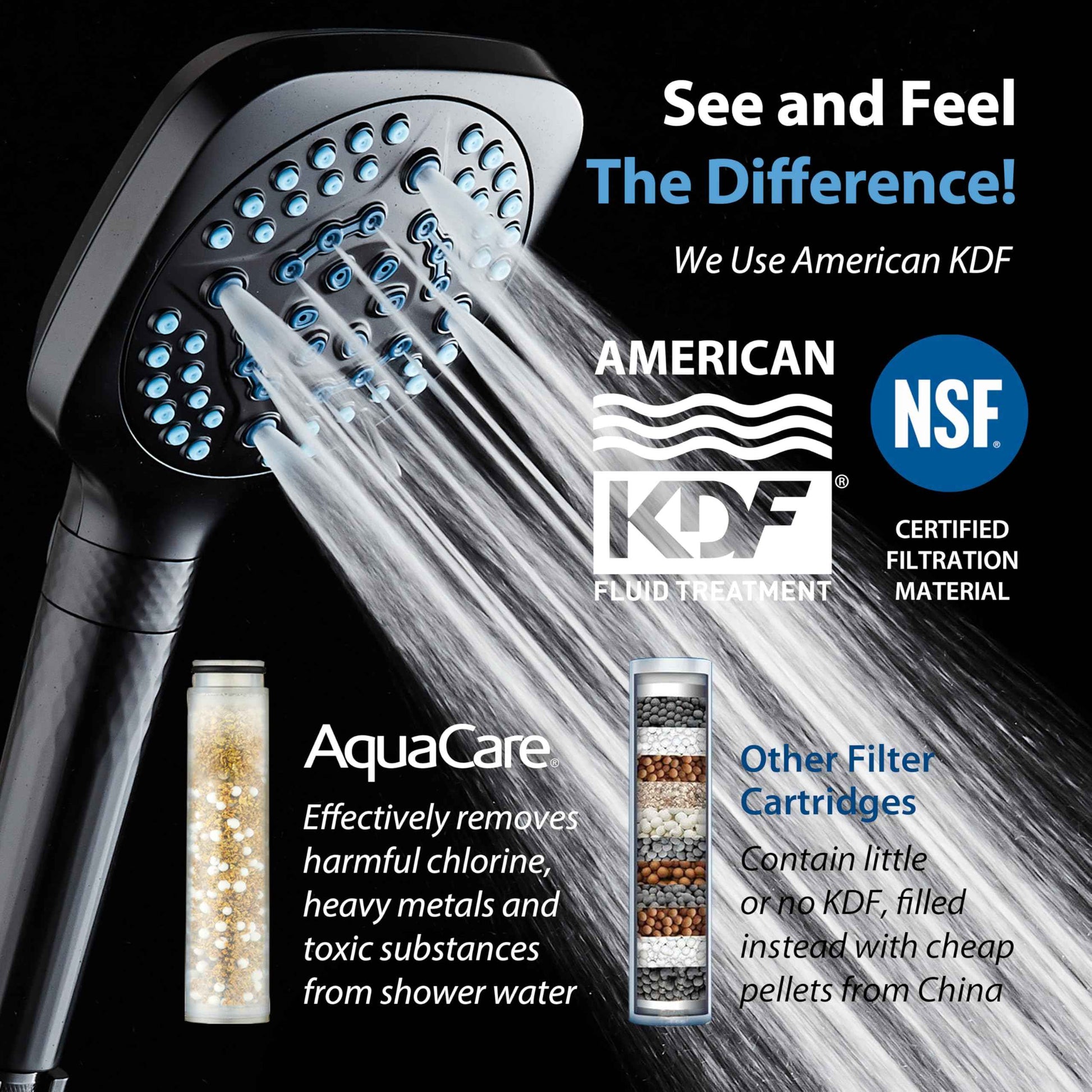 AquaCare 4X High Pressure 10 Spray Mode Filtered Showerhead - Handheld Shower Head Filters Chlorine to Heal Dry Skin, Revive Hair - Dual Power Wash Cleans Tub, Tile, Pets - Hard Water Softener, Black