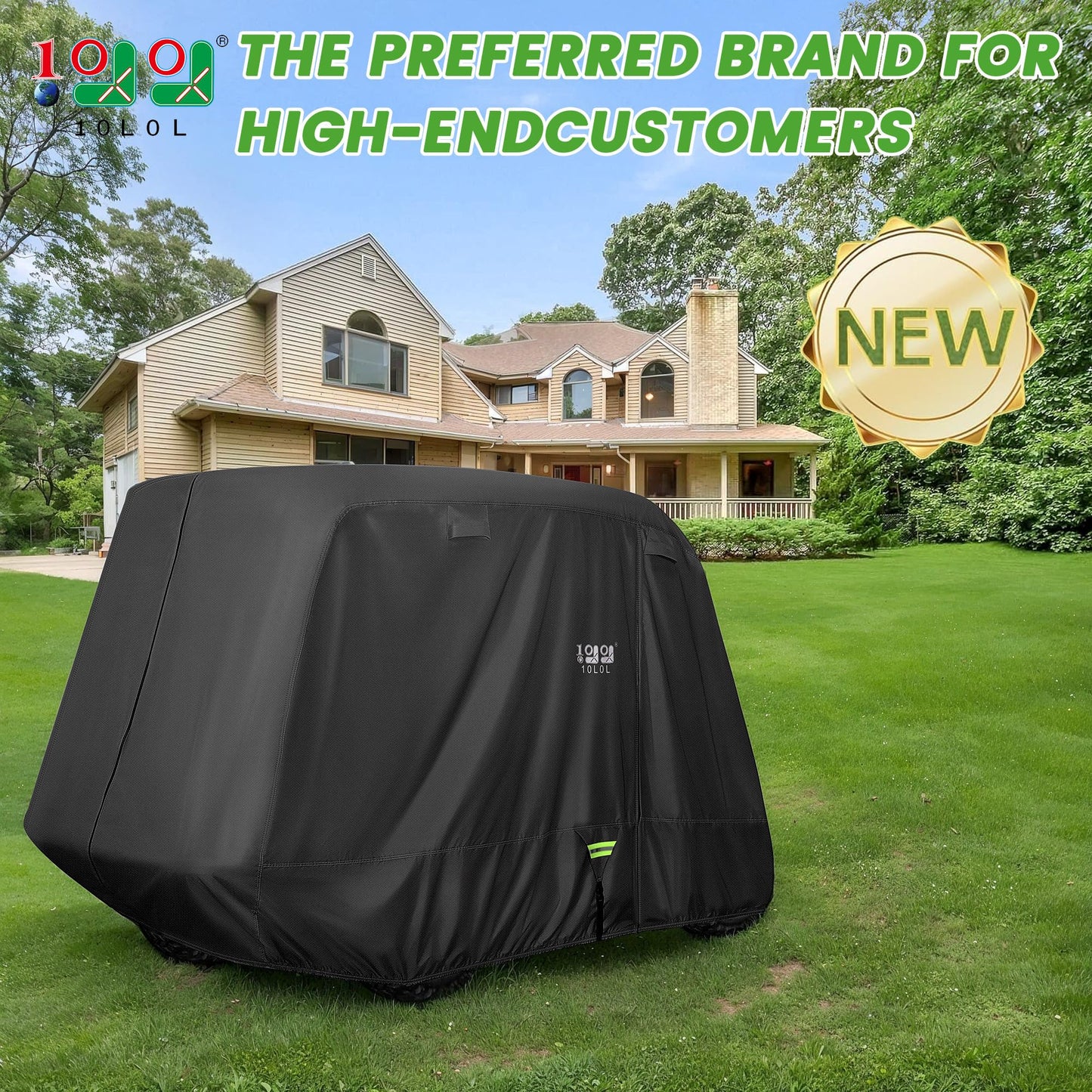 10L0L 2/4/4+2 Passenger Golf Cart Cover Upgrade Extended Roof, 600D Waterproof Snowproof Windproof Sunproof Durable Full Golf Cart Covers for Yamaha,EZGO,Club Car and Other