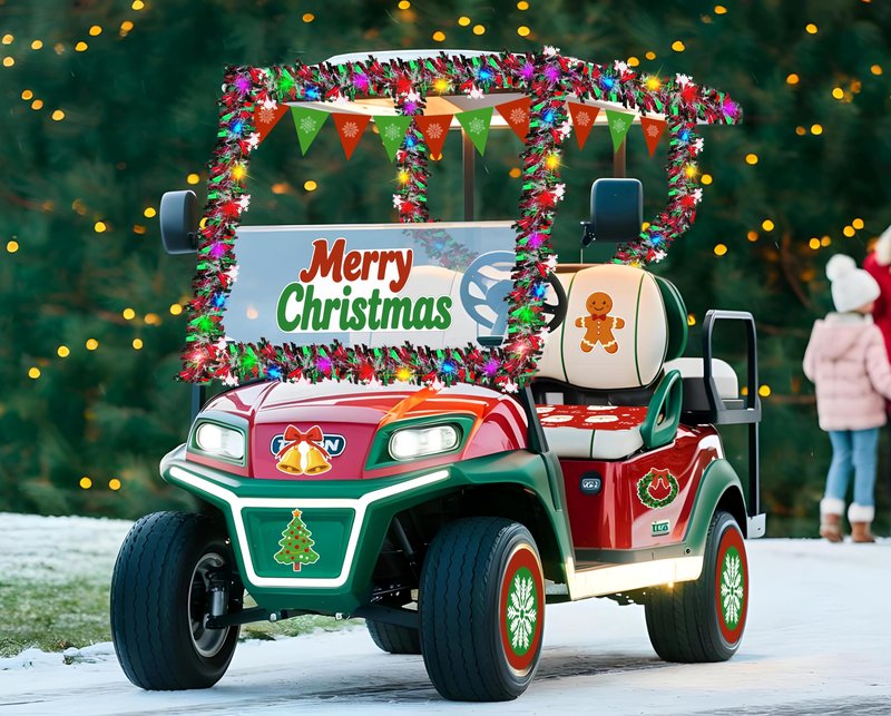Moon Boat 21Pcs Christmas Golf Cart Decorations - Seat Cover Tinsel Garland Stickers Banner Accessories Kit for Parade Decor
