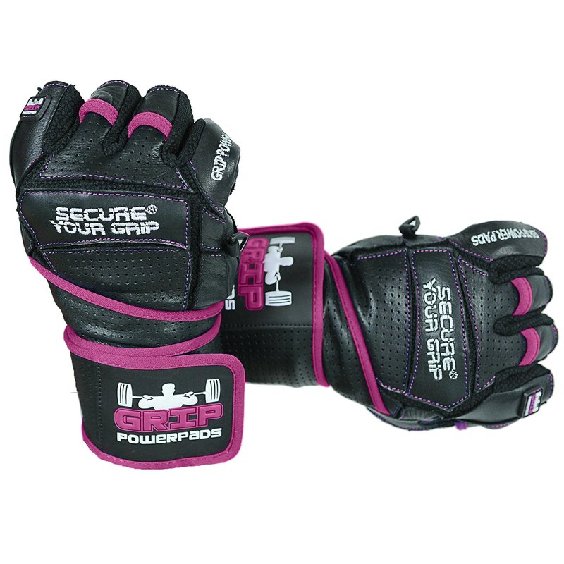 Grip Power Pads Women's Elite Leather Gym Gloves, 2" Wrist Wraps, Pink Fitness, Workout Training Gloves (Pink, Medium)