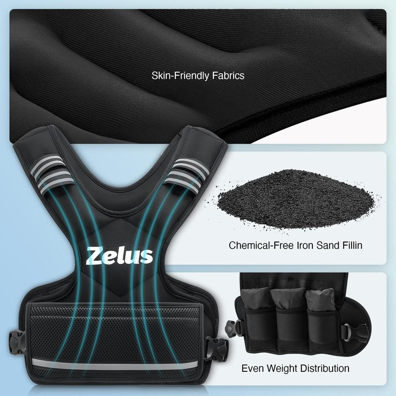 ZELUS Weighted Vest for Men and Women | 4-10lb/11-20lb/20-32lb Vest with 6 Ironsand Weights for Home Workouts | Adjustable Body Weight Vest Exercise Set for Cardio and Strength Training (4-10 lb.)