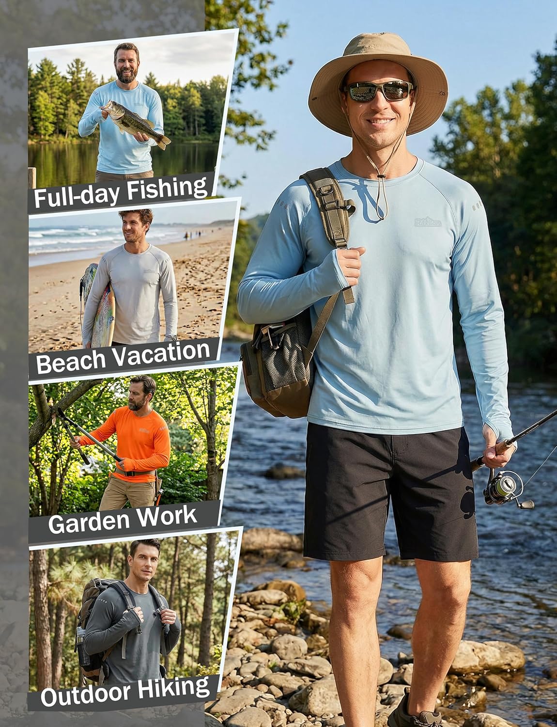 Skiennix Men's UPF 50+ Sun Protection Shirts - Long Sleeve SPF Quick Dry Fishing & Workout Tops | 3 Pack