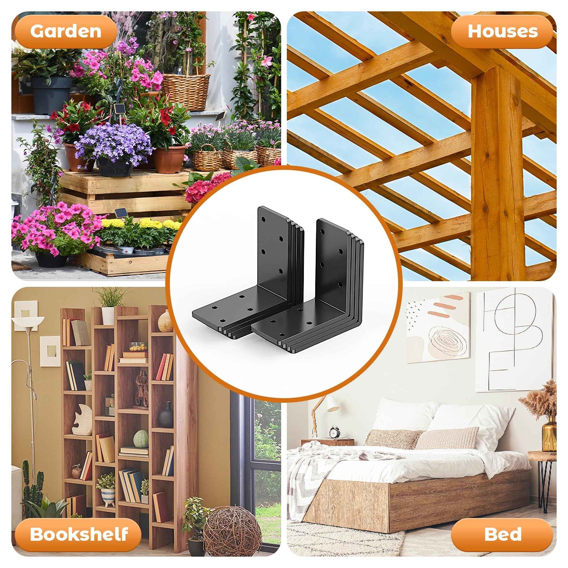 Wuno Shop 8 Pcs 3"x3" L Brackets Heavy Duty, Galvanized Corner Brace for Wood, Angle Iron with Recessed Holes, 90 Degree Angle Bracket for Floating Shelves, Wood Beams, Furniture, Bed -Black